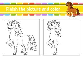 Fertig das Bild und Farbe. süß Pferd. Bauernhof Tier. Waschbär Charakter zum Kinder Bildung. Aktivität Arbeitsblatt. vektor