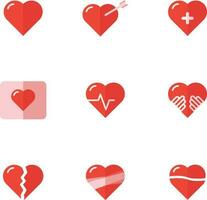 en små samling av röd platt ikoner av hjärta symboler i ett vektor