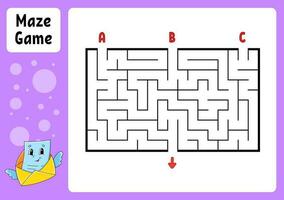 Rechteck Labyrinth. Spiel zum Kinder. drei Eingänge, einer Ausfahrt. Bildung Arbeitsblatt. Puzzle zum Kinder. Labyrinth Rätsel. vektor