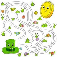 lustiges Labyrinth für Kinder. Puzzle für Kinder. Zeichentrickfigur. Labyrinth Rätsel. st. Patricks Tag. Farbvektorillustration. den richtigen Weg finden. vektor