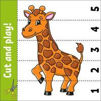 Lernen Zahlen 1-5. Giraffe Tier. Schnitt und spielen. Bildung Arbeitsblatt. Spiel zum Kinder. Farbe Aktivität Buchseite. Puzzle zum Kinder. Rätsel zum Vorschule. Vektor Illustration. Waschbär Stil.