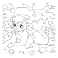målarbok sida för barn. söt sjöjungfru. seriefigur. vektor illustration isolerad på vit bakgrund.