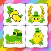 satz aufkleber mit niedlichen zeichentrickfiguren. handgemalt. bunte Packung. Vektor-Illustration. Patch-Abzeichen-Sammlung für Kinder. st. Patricks Tag. vektor