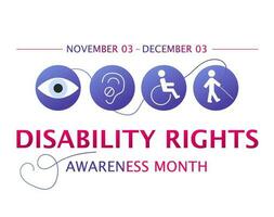 handikapp rättigheter medvetenhet månad är observerats varje år från november 3 till december 3, vektor illustration