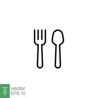 Besteck Symbol. einfach Gliederung Stil. Löffel und Gabel, Platte, Besteck, Geschirr, Restaurant Geschäft Konzept. dünn Linie Symbol. Vektor Illustration isoliert auf Weiß Hintergrund. eps 10.