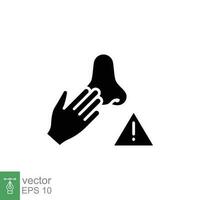 tun nicht berühren Nase Symbol. einfach solide Stil. vermeiden berühren Gesicht, verboten, Hand, Hygiene, Sicherheit Konzept. schwarz Silhouette, Glyphe Symbol. Vektor Illustration isoliert auf Weiß Hintergrund. eps 10.