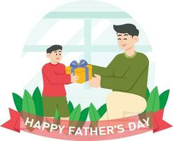 ein Kind geben ein Geschenk zu seine Vater auf Väter Tag Illustration vektor