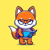 süß Fuchs halten Buch mit Rucksack Karikatur Vektor Symbol Illustration. Tier Bildung Symbol Konzept isoliert Prämie Vektor. eben Karikatur Stil