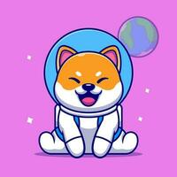 söt shiba inu hund astronaut Sammanträde tecknad serie vektor ikon illustration. djur- vetenskap ikon begrepp isolerat premie vektor. platt tecknad serie stil