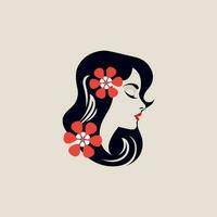 skön lady kvinna med trevlig hår och blomma illustration vektor