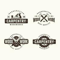 uppsättning av snickeri, träbearbetning, skogsarbetare, sågverk service svartvit vektor logotyp mallar isolerat på vit bakgrund