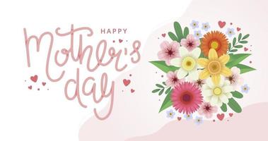 Muttertagsgrußkarte mit Blumen und Beschriftungsvektorillustration vektor