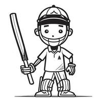 Kricket Spieler Vektor Clip Art, schwarz und Weiß Kricket Spieler Vektor Silhouette, ein Mann Stehen mit Kricket Schläger auf das Feld.