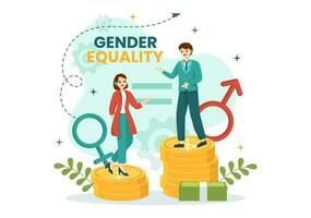 kön jämlikhet vektor illustration med män och kvinnor karaktär på de skalor som visar likvärdig balans och samma möjligheter i hand dragen mallar