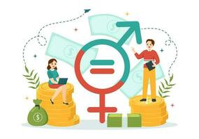 kön jämlikhet vektor illustration med män och kvinnor karaktär på de skalor som visar likvärdig balans och samma möjligheter i hand dragen mallar