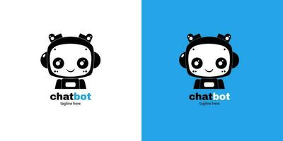 Roboter Chatbot Kopf Symbol Zeichen Design Vektor Illustration auf Weiß und Blau Hintergrund. süß ai bot Helfer Maskottchen Charakter Konzept Symbol Geschäft Assistent
