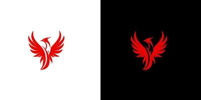 abstrakt röd fågel Fenix logotyp design mall på svart och vit bakgrund. vektor illustration logotyp