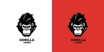 gorilla huvud logotyp vektor illustration på en vit och röd bakgrund. logotyp märke.