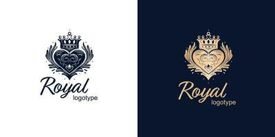 krona lyx begrepp logotyp design mall på blå och vit bakgrund. logotyp vektor tecken