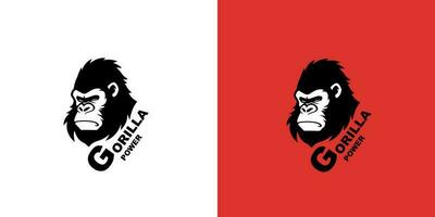 gorilla huvud logotyp vektor illustration på en vit och röd bakgrund. logotyp märke.