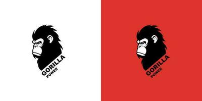 Gorilla Kopf Logo Vektor Illustration auf ein Weiß und rot Hintergrund. Logo markieren.