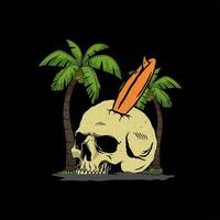 vektor illustration surfa tema skalle, tropisk skalle med kokos träd
