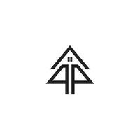 Kiefer Baum, Haus und Brief p oder pp Logo oder Symbol Design vektor