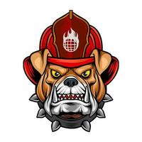 Vektor Illustration von ein Bulldogge Kopf tragen ein heroisch Feuerwehrmann Hut