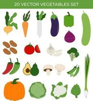 uppsättning av 20 grönsaker vektor, samling av 20 vektor grönsaker