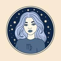 Jungfrun kvinna zodiaken tecken, skön flicka ansikte, horoskop symbol vektor
