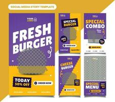 burger mat restaurang social media posta eller berättelse mall samling för flygblad, baner, och affisch vektor