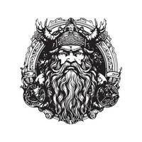 Odin, Jahrgang Logo Linie Kunst Konzept schwarz und Weiß Farbe, Hand gezeichnet Illustration vektor