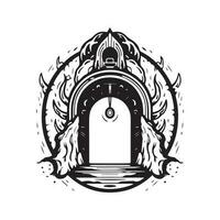 magi portal, årgång logotyp linje konst begrepp svart och vit Färg, hand dragen illustration vektor