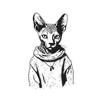 sphynx katt bär Tröja, årgång logotyp linje konst begrepp svart och vit Färg, hand dragen illustration vektor