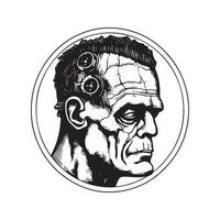 frankenstein, årgång logotyp linje konst begrepp svart och vit Färg, hand dragen illustration vektor