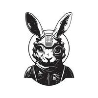 futuristisch Hase Soldat, Jahrgang Logo Linie Kunst Konzept schwarz und Weiß Farbe, Hand gezeichnet Illustration vektor