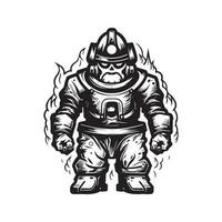 Feuer Golem, Jahrgang Logo Linie Kunst Konzept schwarz und Weiß Farbe, Hand gezeichnet Illustration vektor