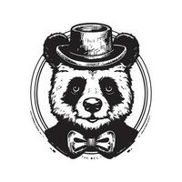 panda, årgång logotyp linje konst begrepp svart och vit Färg, hand dragen illustration vektor