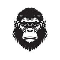 nörd gorilla, årgång logotyp linje konst begrepp svart och vit Färg, hand dragen illustration vektor