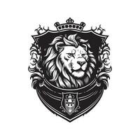 kunglig heraldisk lejon, årgång logotyp linje konst begrepp svart och vit Färg, hand dragen illustration vektor