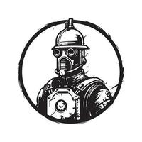 Stahl Soldat, Jahrgang Logo Linie Kunst Konzept schwarz und Weiß Farbe, Hand gezeichnet Illustration vektor
