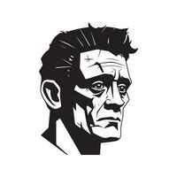 frankenstein, årgång logotyp linje konst begrepp svart och vit Färg, hand dragen illustration vektor