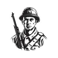 Soldat Charakter, Jahrgang Logo Linie Kunst Konzept schwarz und Weiß Farbe, Hand gezeichnet Illustration vektor