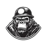 gorilla cyklist, årgång logotyp linje konst begrepp svart och vit Färg, hand dragen illustration vektor