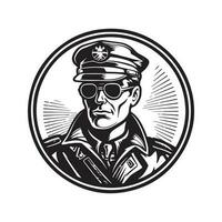 Polizei dunkel Sucher, Jahrgang Logo Linie Kunst Konzept schwarz und Weiß Farbe, Hand gezeichnet Illustration vektor