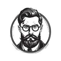 Hipster reich, Jahrgang Logo Linie Kunst Konzept schwarz und Weiß Farbe, Hand gezeichnet Illustration vektor