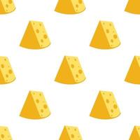 Käse nahtloses Muster. Stücke des gelben Käses, lokalisiert auf einem weißen Hintergrund. Käsestücke in verschiedenen Formen. flache Illustration des Vektors