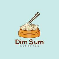 dim Summe Logo Illustration mit Essstäbchen im ein Bambus Korb, Hallo Qualität Prämie dim Summe Clip Kunst. Lebensmittel Abbildungen Essen Design. köstlich dim Summe Essen Abbildungen Design und Vektor. vektor