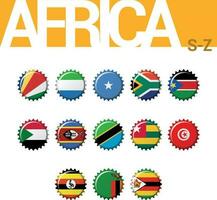 uppsättning av 13 kapsylen flaggor av afrika. uppsättning 4 av 4. vektor illustration. seychellerna, sierra leone, somalia, söder afrika, söder Sudan, Sudan, swaziland, tanzania, togo, tunisien, uganda, zambia, zimbabwe.