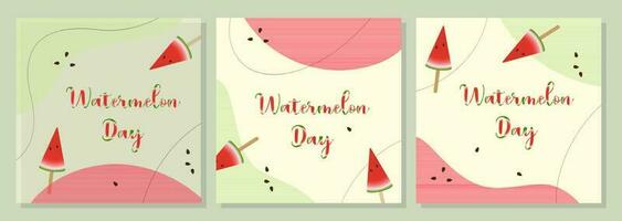 Plakate Wassermelone Tag, rot und Grün Hintergrund Boho Stil, Banner Satz. vektor